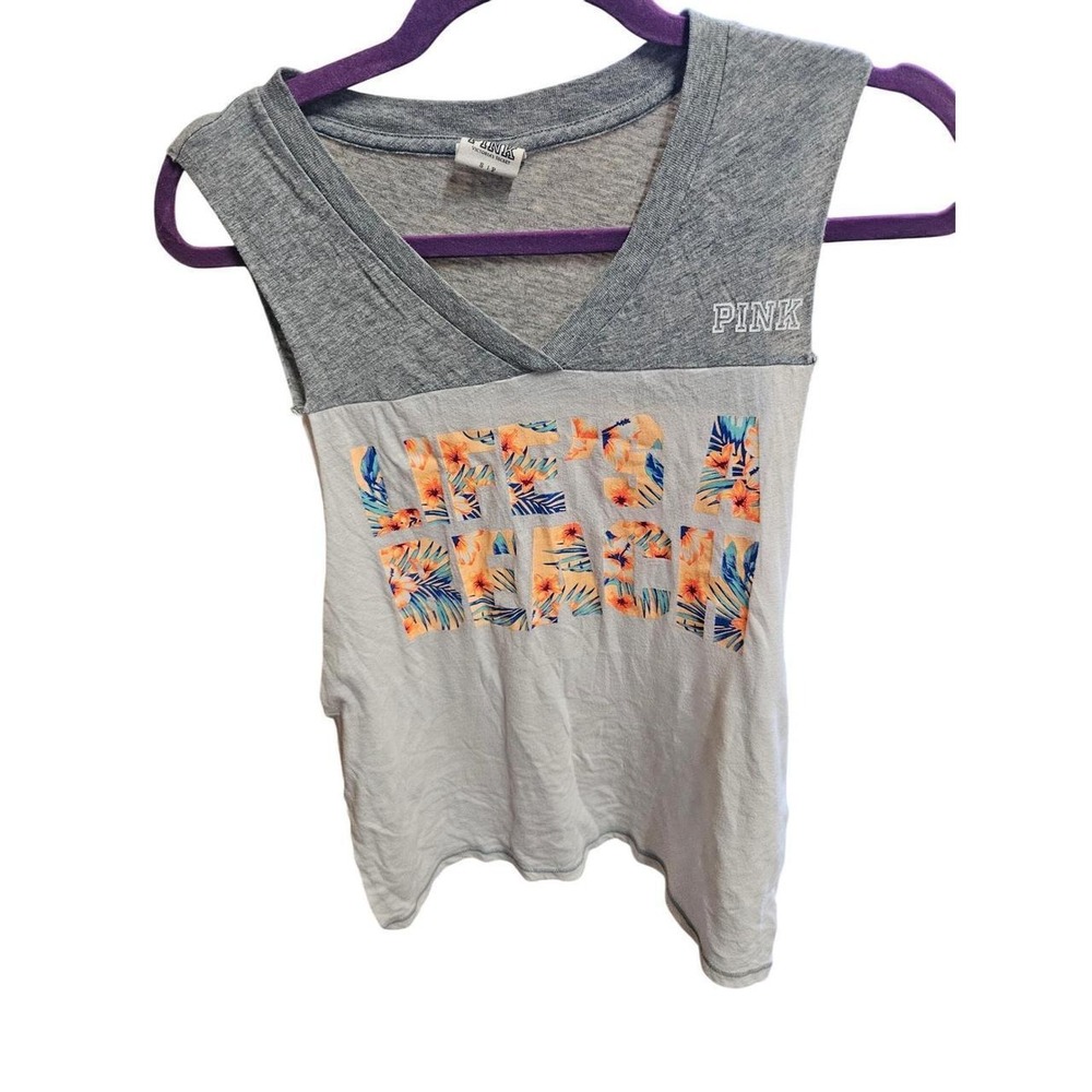 Victoria's Secret PINK Sleeveless Top Gray Floral Graphic Tee